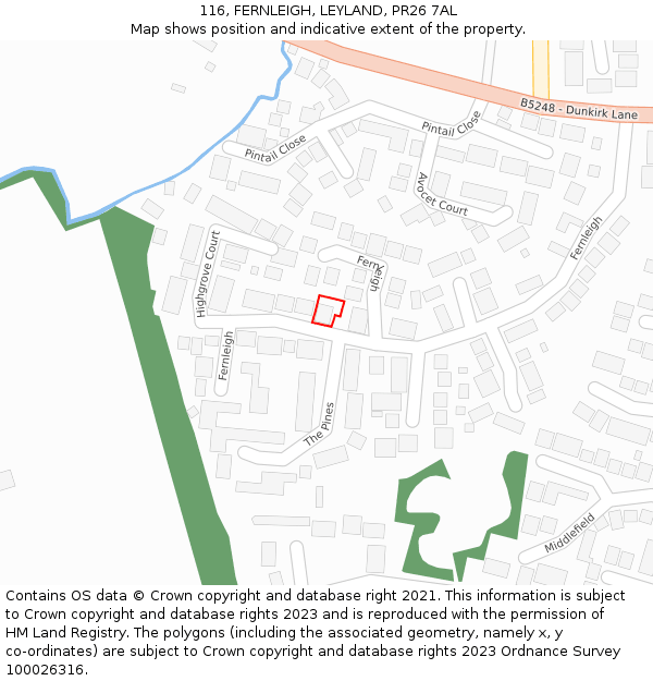 116, FERNLEIGH, LEYLAND, PR26 7AL: Location map and indicative extent of plot