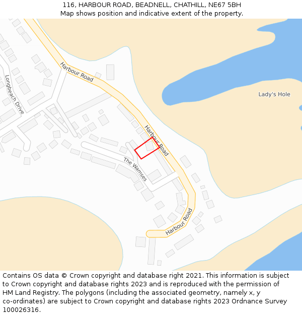 116, HARBOUR ROAD, BEADNELL, CHATHILL, NE67 5BH: Location map and indicative extent of plot