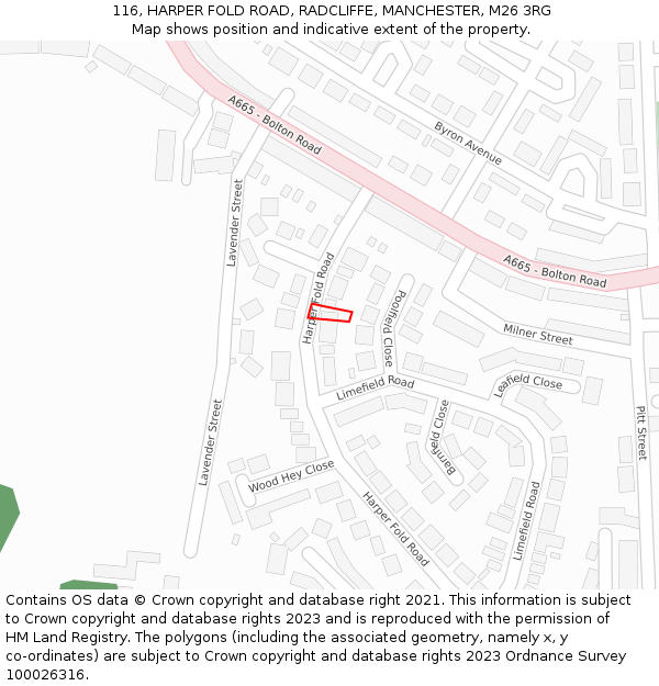 116, HARPER FOLD ROAD, RADCLIFFE, MANCHESTER, M26 3RG: Location map and indicative extent of plot