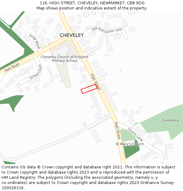 116, HIGH STREET, CHEVELEY, NEWMARKET, CB8 9DG: Location map and indicative extent of plot