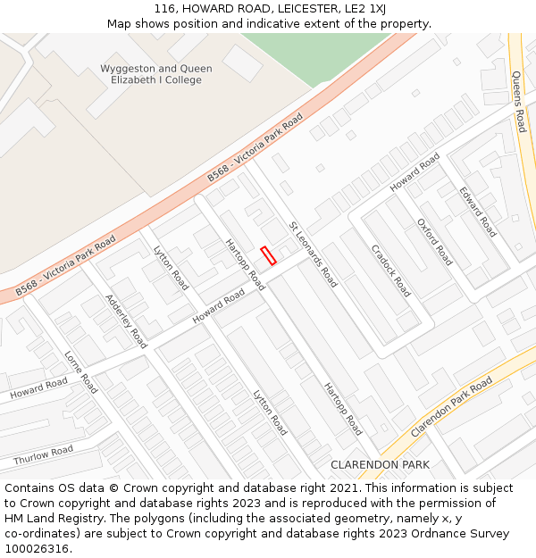 116, HOWARD ROAD, LEICESTER, LE2 1XJ: Location map and indicative extent of plot