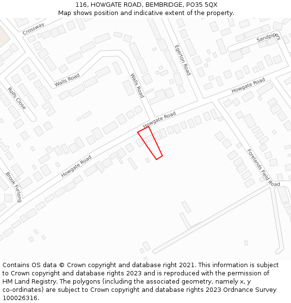 116, HOWGATE ROAD, BEMBRIDGE, PO35 5QX: Location map and indicative extent of plot