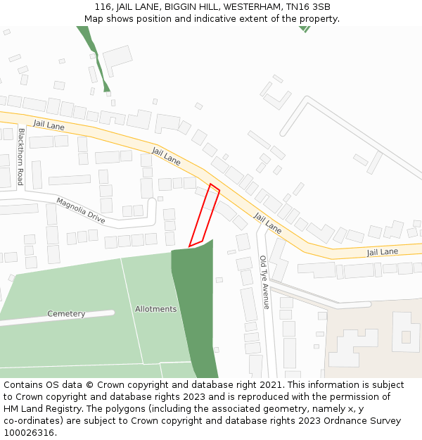 116, JAIL LANE, BIGGIN HILL, WESTERHAM, TN16 3SB: Location map and indicative extent of plot