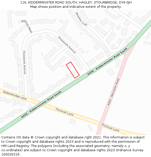 116, KIDDERMINSTER ROAD SOUTH, HAGLEY, STOURBRIDGE, DY9 0JH: Location map and indicative extent of plot