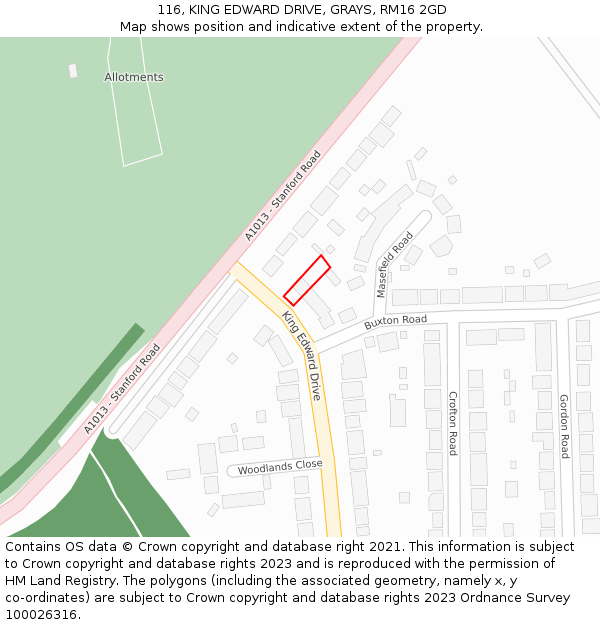 116, KING EDWARD DRIVE, GRAYS, RM16 2GD: Location map and indicative extent of plot