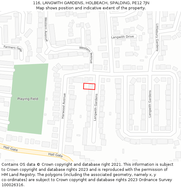 116, LANGWITH GARDENS, HOLBEACH, SPALDING, PE12 7JN: Location map and indicative extent of plot