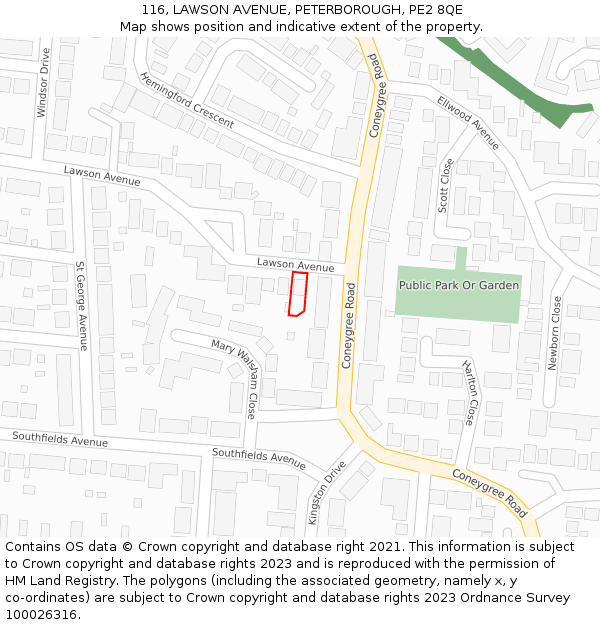 116, LAWSON AVENUE, PETERBOROUGH, PE2 8QE: Location map and indicative extent of plot