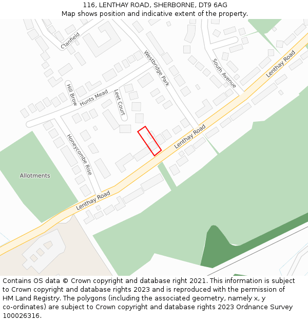 116, LENTHAY ROAD, SHERBORNE, DT9 6AG: Location map and indicative extent of plot