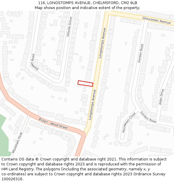 116, LONGSTOMPS AVENUE, CHELMSFORD, CM2 9LB: Location map and indicative extent of plot