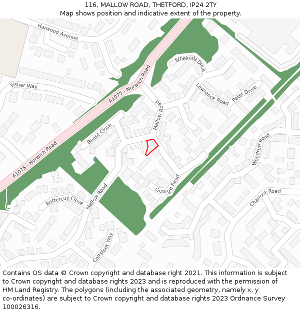 116, MALLOW ROAD, THETFORD, IP24 2TY: Location map and indicative extent of plot