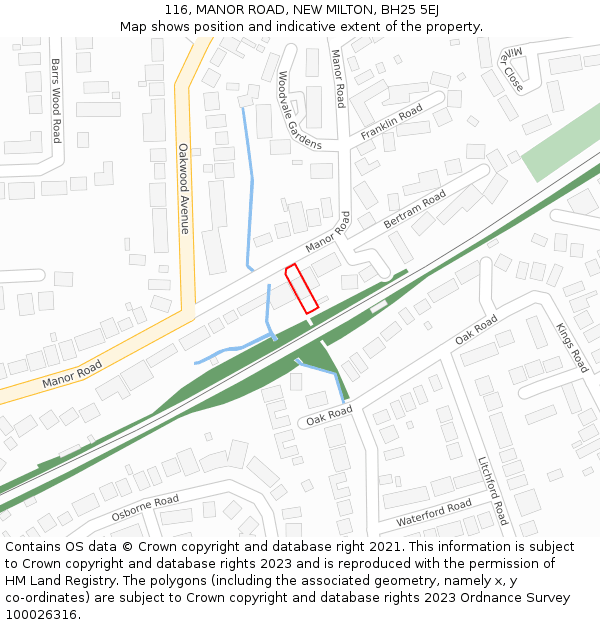 116, MANOR ROAD, NEW MILTON, BH25 5EJ: Location map and indicative extent of plot