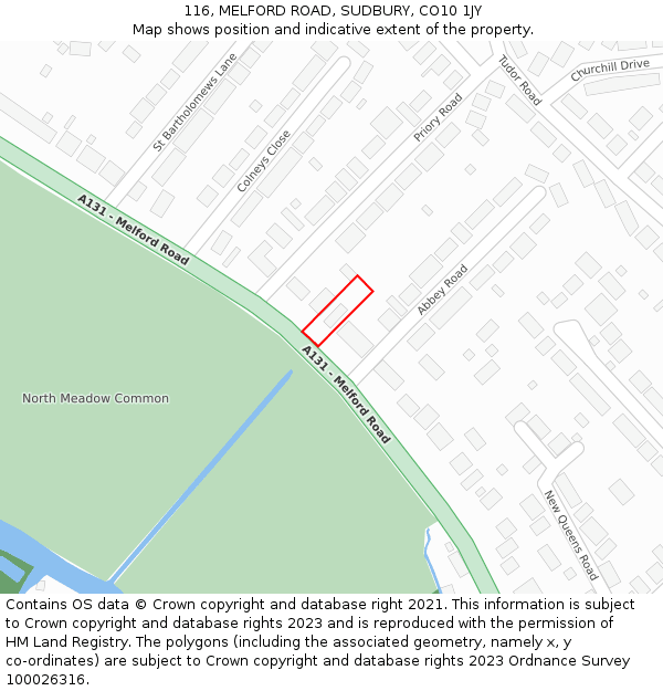116, MELFORD ROAD, SUDBURY, CO10 1JY: Location map and indicative extent of plot