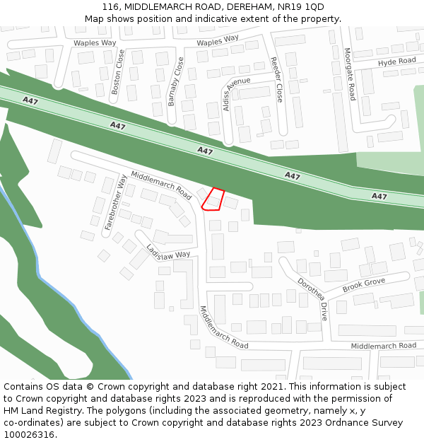 116, MIDDLEMARCH ROAD, DEREHAM, NR19 1QD: Location map and indicative extent of plot