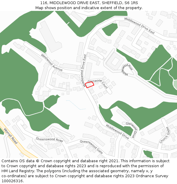 116, MIDDLEWOOD DRIVE EAST, SHEFFIELD, S6 1RS: Location map and indicative extent of plot