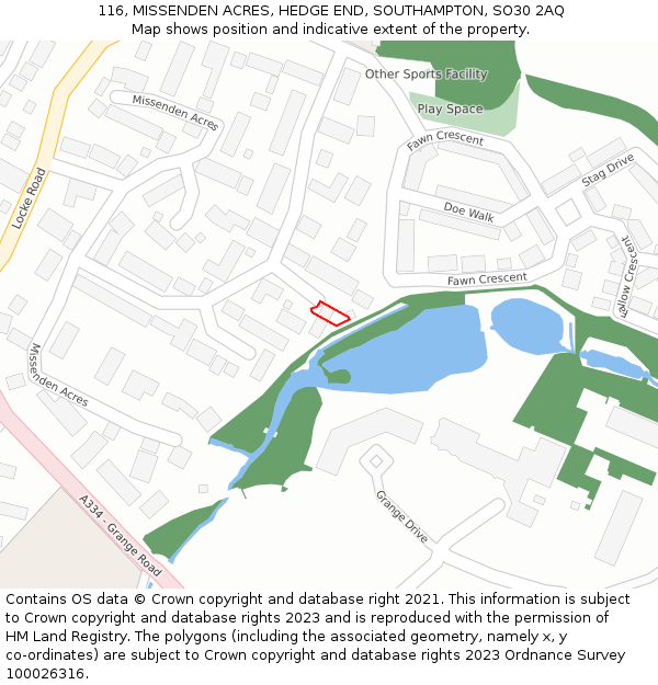 116, MISSENDEN ACRES, HEDGE END, SOUTHAMPTON, SO30 2AQ: Location map and indicative extent of plot