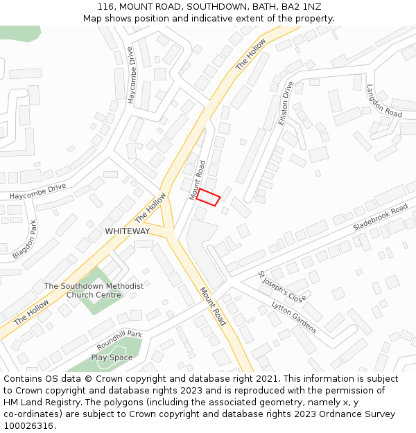116, MOUNT ROAD, SOUTHDOWN, BATH, BA2 1NZ: Location map and indicative extent of plot