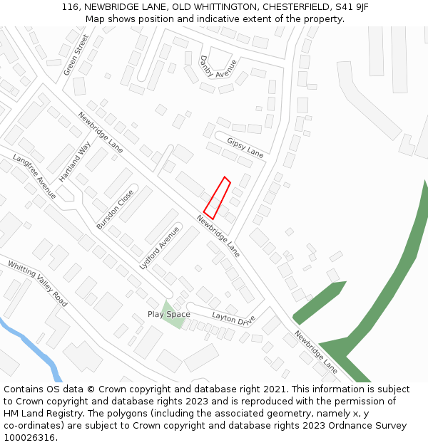 116, NEWBRIDGE LANE, OLD WHITTINGTON, CHESTERFIELD, S41 9JF: Location map and indicative extent of plot