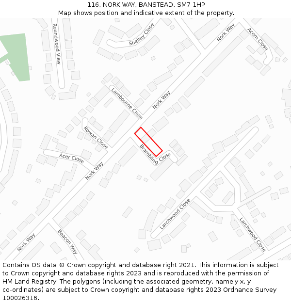 116, NORK WAY, BANSTEAD, SM7 1HP: Location map and indicative extent of plot