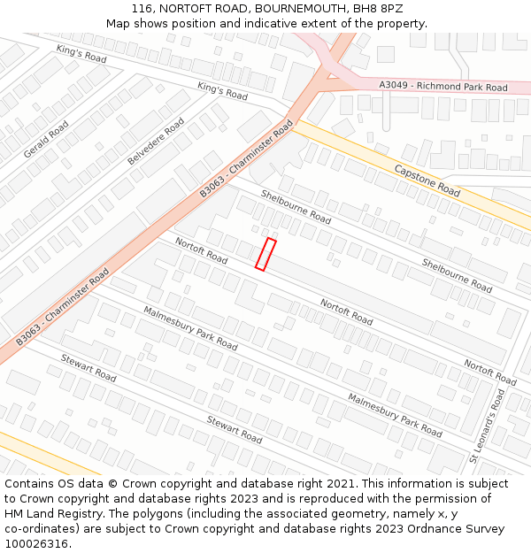 116, NORTOFT ROAD, BOURNEMOUTH, BH8 8PZ: Location map and indicative extent of plot