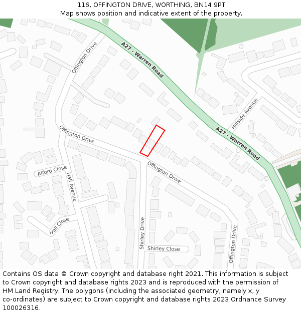 116, OFFINGTON DRIVE, WORTHING, BN14 9PT: Location map and indicative extent of plot