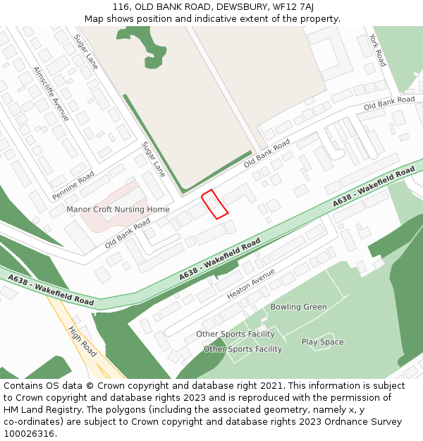 116, OLD BANK ROAD, DEWSBURY, WF12 7AJ: Location map and indicative extent of plot