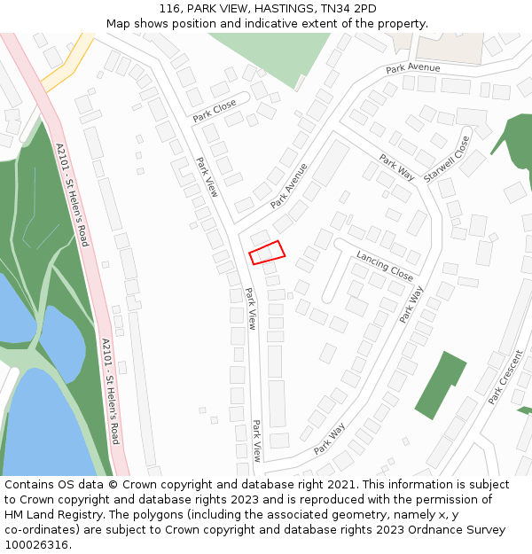 116, PARK VIEW, HASTINGS, TN34 2PD: Location map and indicative extent of plot