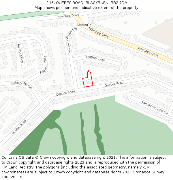 116, QUEBEC ROAD, BLACKBURN, BB2 7DA: Location map and indicative extent of plot