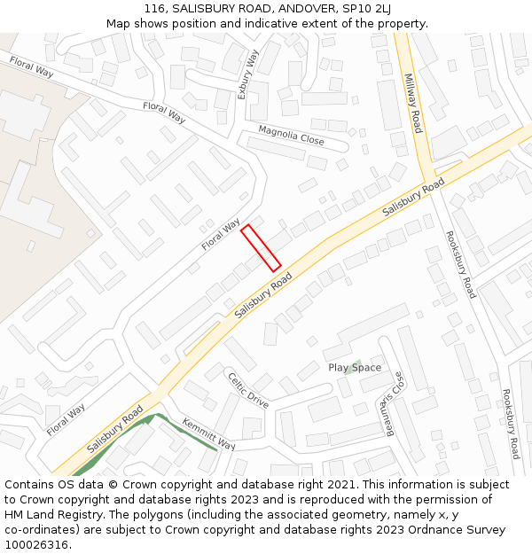 116, SALISBURY ROAD, ANDOVER, SP10 2LJ: Location map and indicative extent of plot