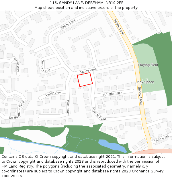 116, SANDY LANE, DEREHAM, NR19 2EF: Location map and indicative extent of plot