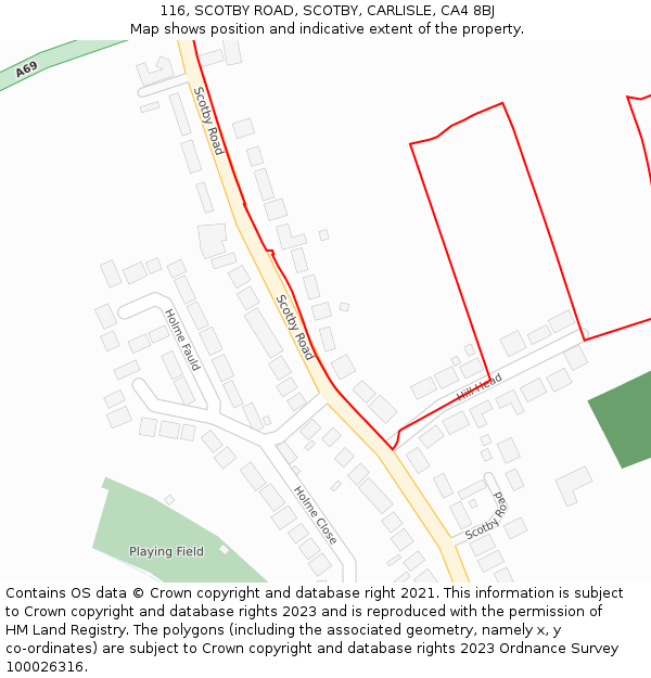 116, SCOTBY ROAD, SCOTBY, CARLISLE, CA4 8BJ: Location map and indicative extent of plot
