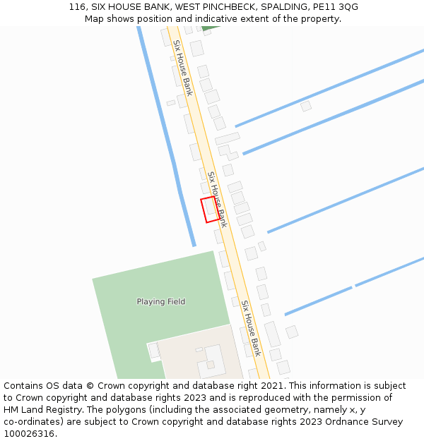 116, SIX HOUSE BANK, WEST PINCHBECK, SPALDING, PE11 3QG: Location map and indicative extent of plot