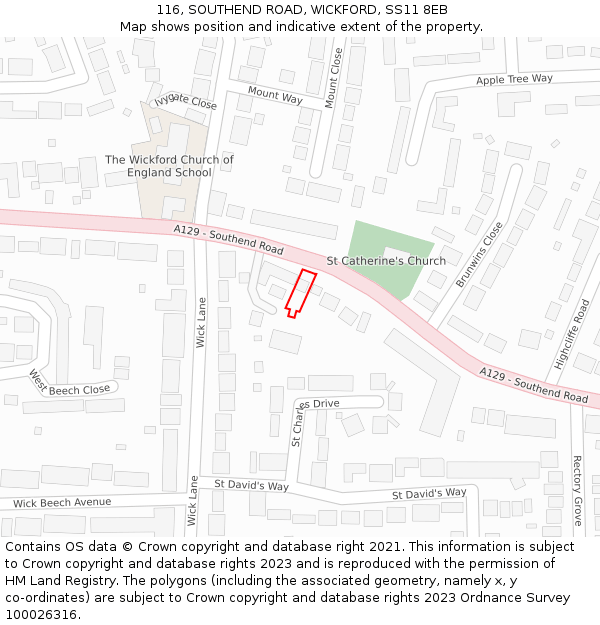 116, SOUTHEND ROAD, WICKFORD, SS11 8EB: Location map and indicative extent of plot