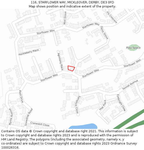 116, STARFLOWER WAY, MICKLEOVER, DERBY, DE3 0FD: Location map and indicative extent of plot