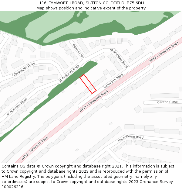 116, TAMWORTH ROAD, SUTTON COLDFIELD, B75 6DH: Location map and indicative extent of plot
