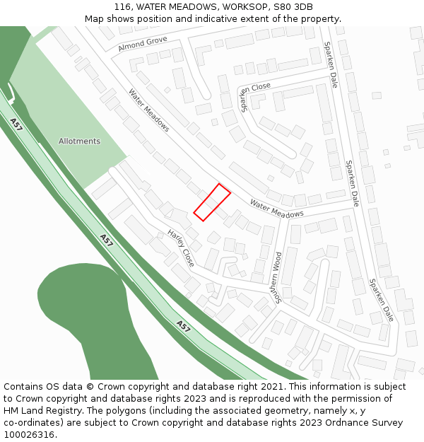 116, WATER MEADOWS, WORKSOP, S80 3DB: Location map and indicative extent of plot