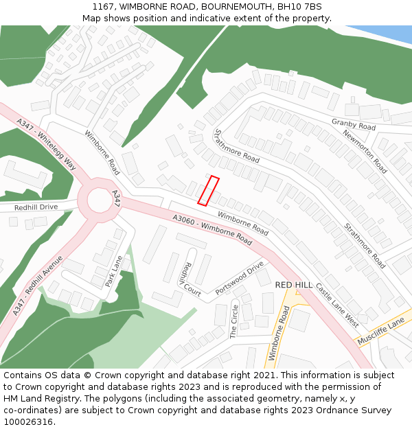 1167, WIMBORNE ROAD, BOURNEMOUTH, BH10 7BS: Location map and indicative extent of plot