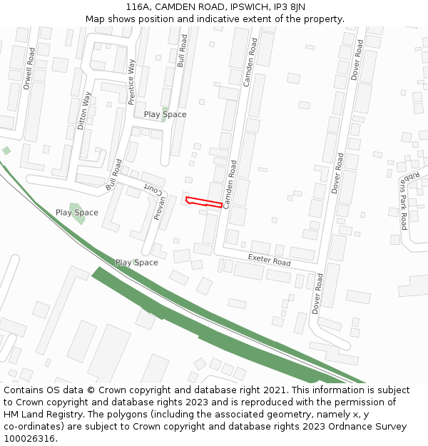116A, CAMDEN ROAD, IPSWICH, IP3 8JN: Location map and indicative extent of plot