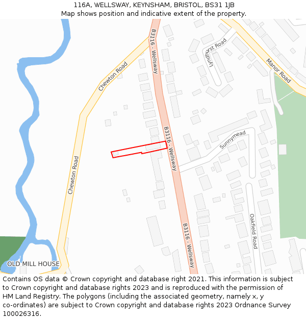 116A, WELLSWAY, KEYNSHAM, BRISTOL, BS31 1JB: Location map and indicative extent of plot