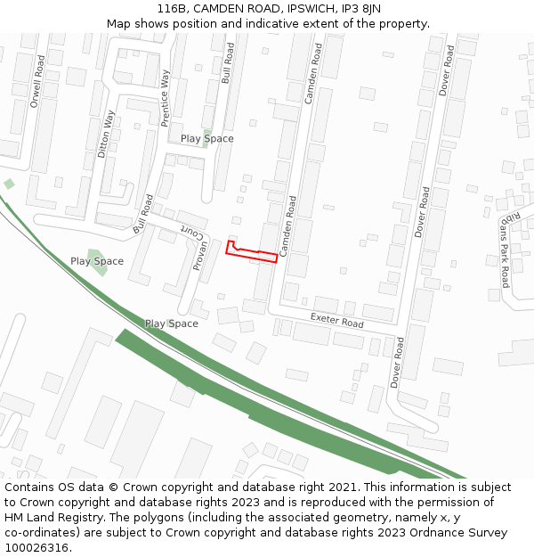 116B, CAMDEN ROAD, IPSWICH, IP3 8JN: Location map and indicative extent of plot