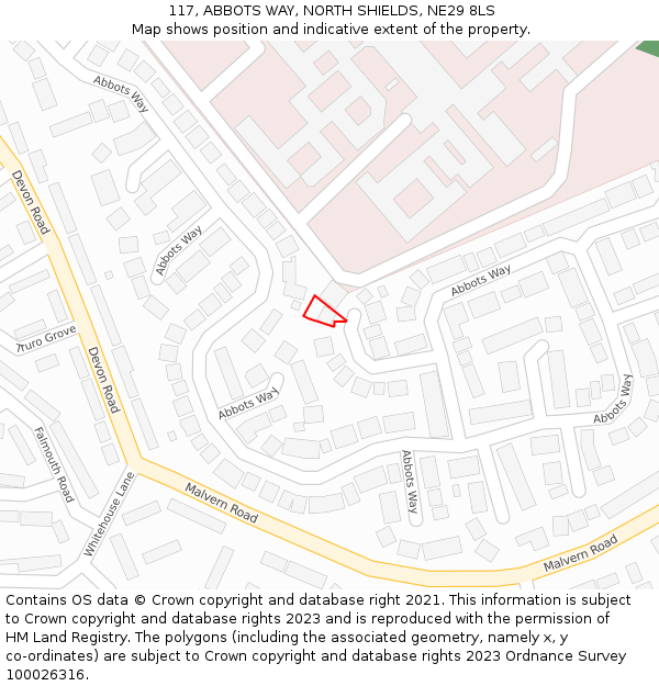 117, ABBOTS WAY, NORTH SHIELDS, NE29 8LS: Location map and indicative extent of plot