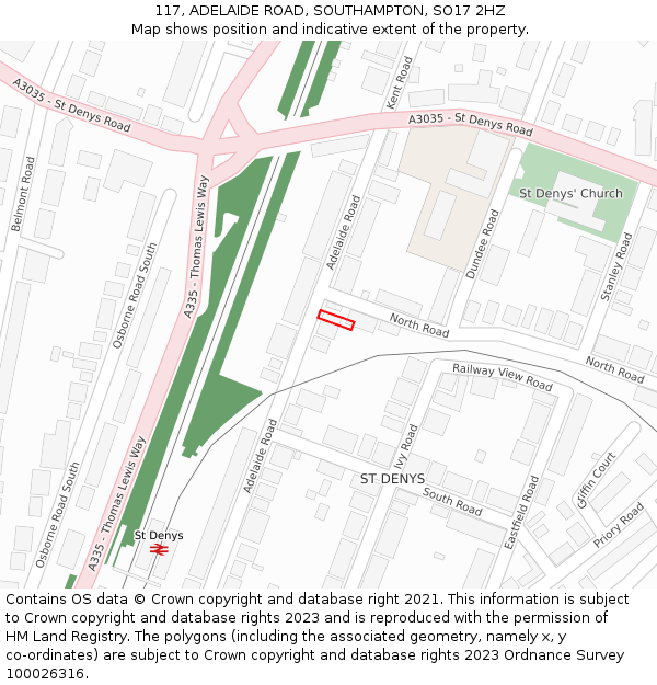 117, ADELAIDE ROAD, SOUTHAMPTON, SO17 2HZ: Location map and indicative extent of plot