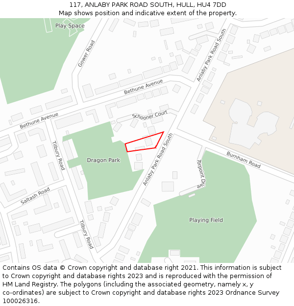 117, ANLABY PARK ROAD SOUTH, HULL, HU4 7DD: Location map and indicative extent of plot