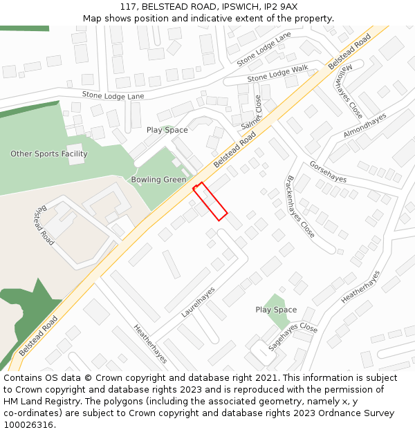 117, BELSTEAD ROAD, IPSWICH, IP2 9AX: Location map and indicative extent of plot
