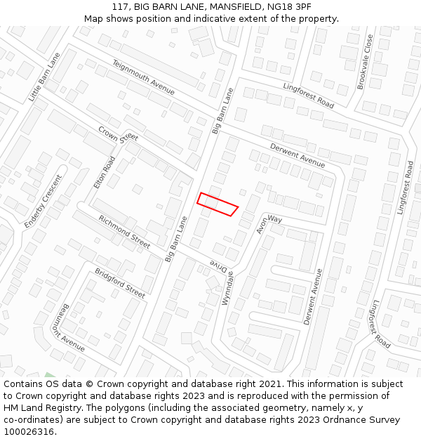 117, BIG BARN LANE, MANSFIELD, NG18 3PF: Location map and indicative extent of plot