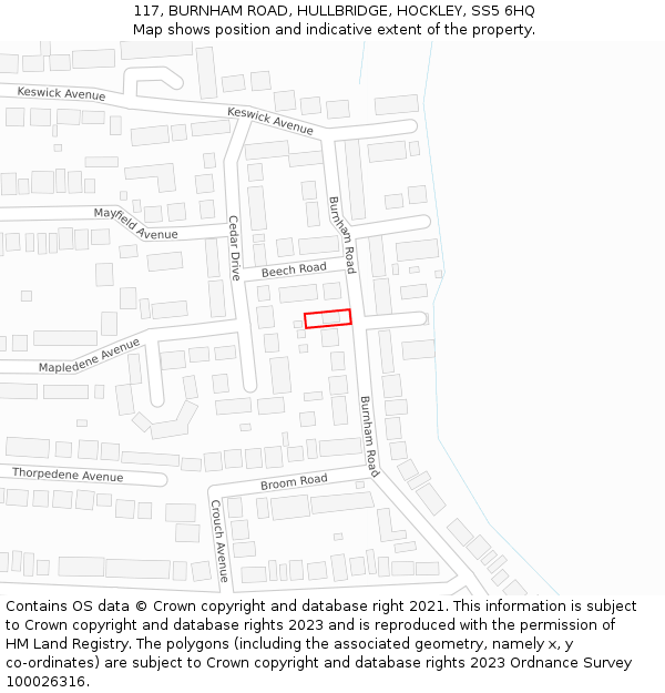 117, BURNHAM ROAD, HULLBRIDGE, HOCKLEY, SS5 6HQ: Location map and indicative extent of plot