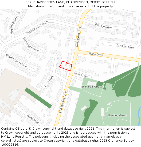 117, CHADDESDEN LANE, CHADDESDEN, DERBY, DE21 6LL: Location map and indicative extent of plot