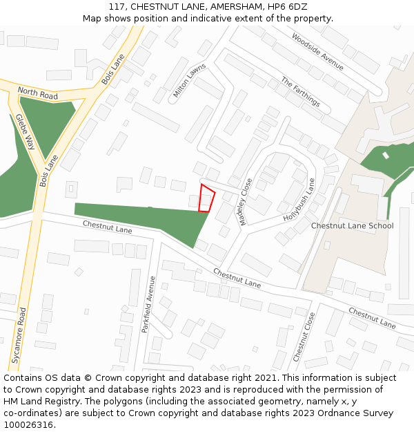 117, CHESTNUT LANE, AMERSHAM, HP6 6DZ: Location map and indicative extent of plot