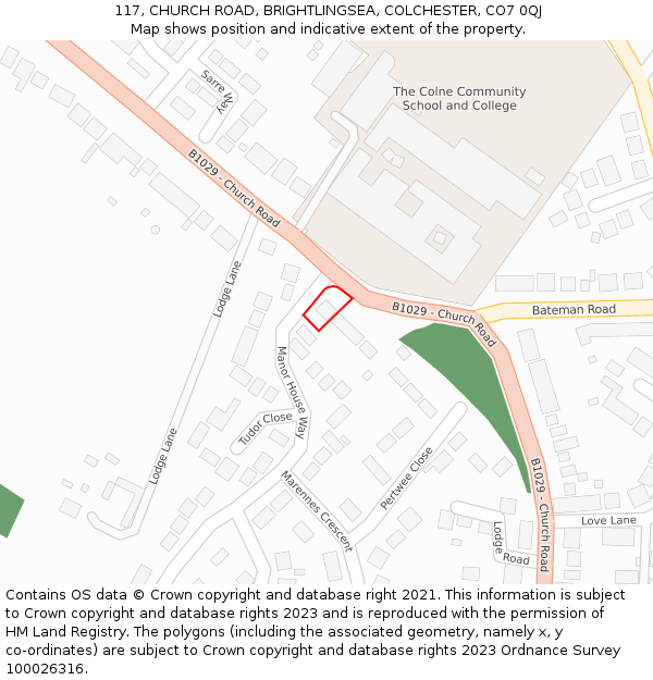 117, CHURCH ROAD, BRIGHTLINGSEA, COLCHESTER, CO7 0QJ: Location map and indicative extent of plot