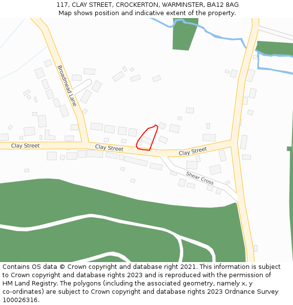 117, CLAY STREET, CROCKERTON, WARMINSTER, BA12 8AG: Location map and indicative extent of plot