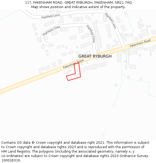 117, FAKENHAM ROAD, GREAT RYBURGH, FAKENHAM, NR21 7AQ: Location map and indicative extent of plot
